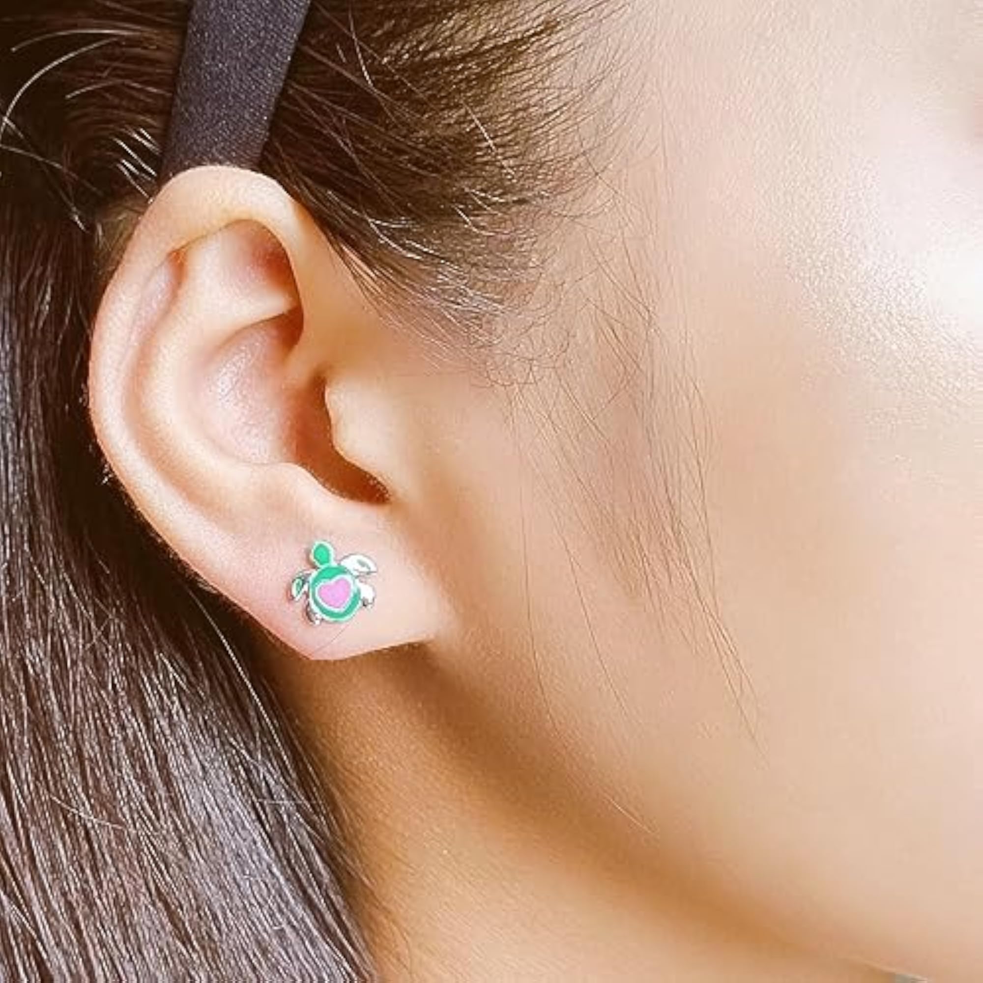 925 Sterling Silver Hypoallergenic Yurtle The Turtle Stud Earrings for Kids